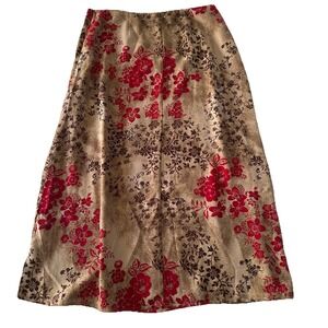 Liz Claiborne Villager Skirt Women's 14P Floral Tan Red 90's Fairy Boho Modest